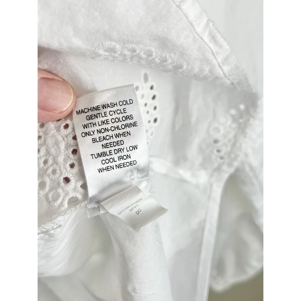 Flag & Anthem Long Sleeve Button Front Eyelet Crochet Lace Pintuck Top White XL - Picture 6 of 9